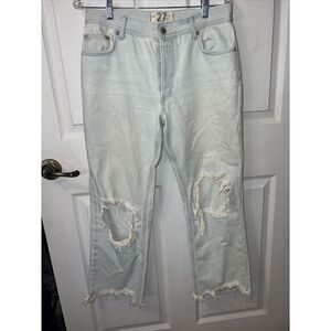 We Free People Maggie Jeans Womens 27 Light Blue Straight Distressed Frayed  Hem